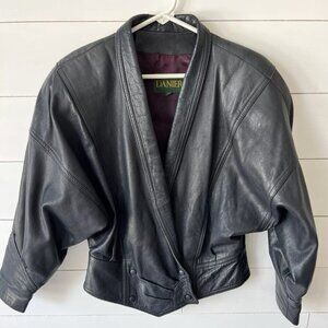 Vintage 1980s Padded Shoulder Black Leather Jacket, Danier